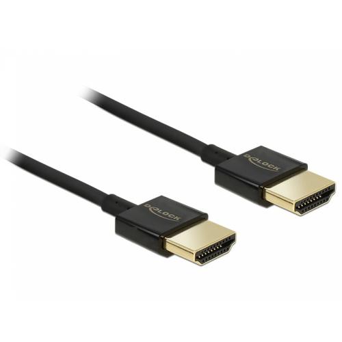 Cablu HDMI cu Ethernet T-T 3D, 1.5m, Slim Premium, Delock 84772