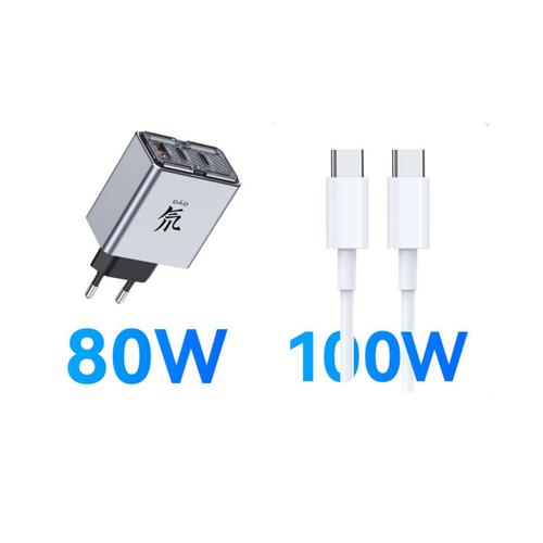 Incarcator retea ZTE PA0214E, 80W GaN, cablu 100W, 2 x USB-C, 1 x USB, Gri