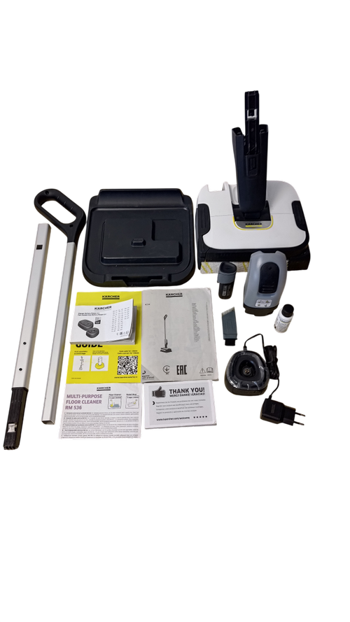 Mop Electric Karcher FC 2-4 Battery Set Cordless, 1.056-200.0, 3,6 - 3,7 - Max. 4,2 V, 200 ml (apa curata), 100 ml (apa murdara), latime rola 18 cm, autonomie 20 min (max), include baterie interschimbabila si incarcator de baterii (Alb/Negr