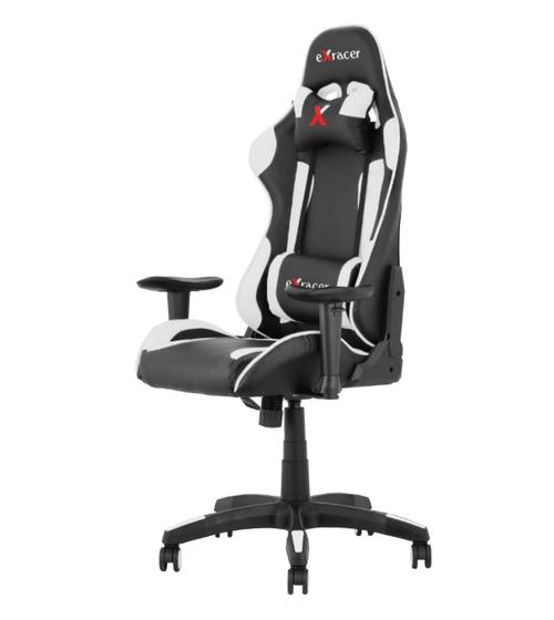 Scaun gaming EVO Racer X, brate reglabile, suport cervical si lombar, PU, Alb/Negru