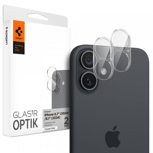 Folie de protectie Camera Spate Spigen GlastR Optik pentru Apple iPhone 16 Plus / 16, Sticla Securizata, Set 2 bucati, Transparenta