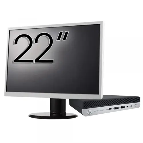 Calculator Sistem PC Refurbished Pachet Calculator refurbished HP EliteDesk 800 G5 Mini PC, Intel Core i5-9500T 2.20 - 3.70GHz, 8GB DDR4, 256GB SSD + Monitor 22"