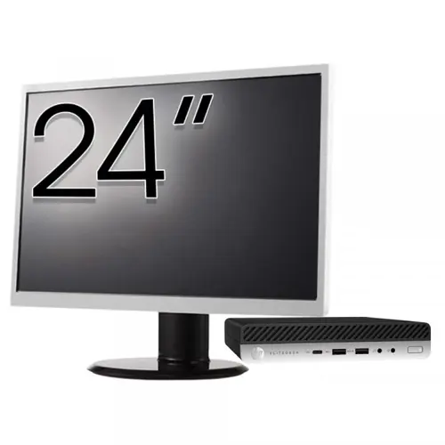Calculator Sistem PC Refurbished Pachet Calculator refurbished HP EliteDesk 800 G3 Mini PC, Intel Core i7-7700T 2.90GHz, 8GB DDR4, 256GB SSD, Wi-Fi + Monitor 24"