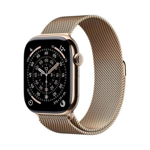 Smartwatch Apple Watch 11, GPS + Cellular, 46mm, Ecran Retina LTPO OLED, Chip S10 cu Procesor Dual-Core, 64GB Flash, Wi-Fi, Bluetooth, Carcasa Titan, Curea Milanese Loop M/L (Auriu)