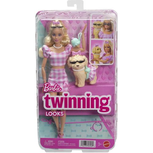 Papusa Barbie - Twinning Looks, Barbie blonda si catel cu accesorii