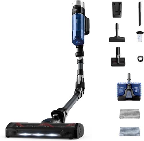 Aspirator vertical Tefal X-Force Flex 9.60 TY20C7, 250 W, Recipient 0.45 l, Autonomie 45 minute, Wet&Dry (Negru/Albastru)
