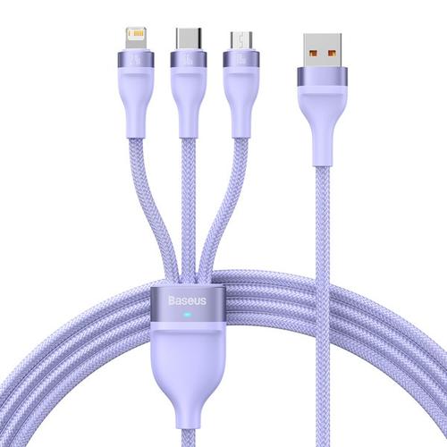 Cablu de date Baseus Flash Series 2, Cablu USB 3 in 1 - tip Lightning, Micro, USB-C 66W, 1.2 m (Mov)