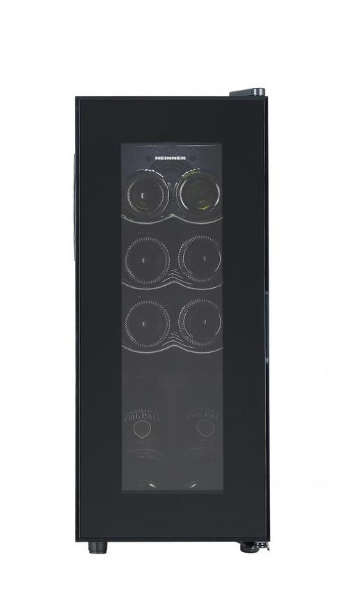 Racitor de vinuri HEINNER HRV-A28DRM8, 28 l, 8 sticle (750 ml), Clasa G, Display LED, Control electronic, 3 rafuri metalice, Usa reversibila, H 65.8 cm (Negru)