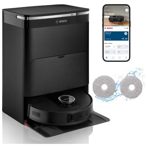Aspirator robot Bosch Spotless Max BCRDW3B, Aspirare uscata si cu mop, 11000 Pa, Autonomie 160 minute, Recipient praf 275ml, Navigare LiDAR (Negru)