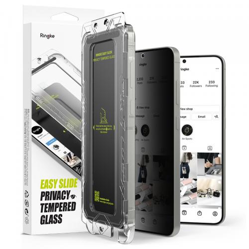 Folie de protectie Ecran Privacy Ringke Easy Slide pentru Samsung Galaxy S25+ S936, Sticla Securizata, Full Glue, Set 2 bucati