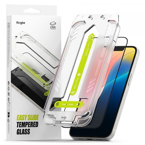 Folie de protectie Ecran Ringke Easy Slide pentru Apple iPhone 16e / 14 / 13 Pro / 13, Sticla Securizata, Full Glue, Set 2 bucati (Negru)