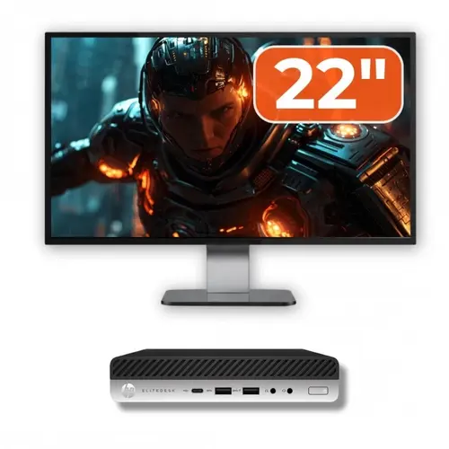 Pachet Calculator Refurbished HP ProDesk 400 G5 Mini PC, Intel Core i5-9500T 2.20 - 3.70GHz, 8GB DDR4, 256GB M.2 SSD + Monitor 22"