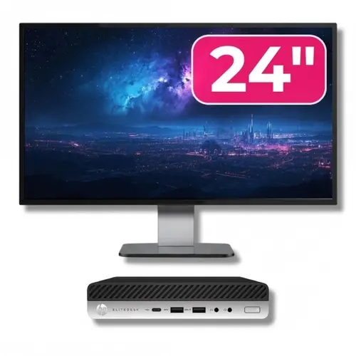 Pachet Calculator Refurbished HP ProDesk 400 G5 Mini PC, Intel Core i5-9500T 2.20 - 3.70GHz, 8GB DDR4, 256GB M.2 SSD + Monitor 24"