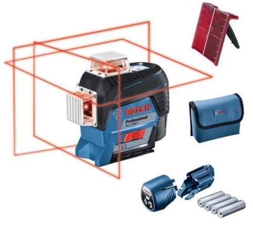 Nivela laser BOSCH GLL 3-80 C, 30 m, 3 linii laser, fascicul rosu, proiectie 360 grade, geanta textila