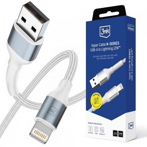 Cablu Date/Incarcare 3MK Hyper N, USB-A - Lightning, 12W, 2m (Alb)