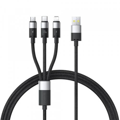 Cablu incarcare Baseus StarSpeed 3in1 USB-A - Lightning / microUSB / USB-C, 100W, 1.5m (Negru)