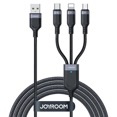 Cablu incarcare Joyroom S-A18 3in1, USB-A - Lightning / microUSB / USB-C, 20W, 1.2m (Negru)