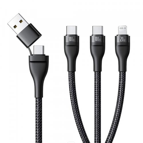 Cablu incarcare Baseus Flash Series III 3in1, USB-A / USB-C - Lightning / 2 x USB-C, 100W, 1.5m (Negru)