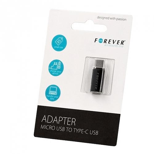 Adaptor Date/Incarcare Forever microUSB - USB-C (Negru)
