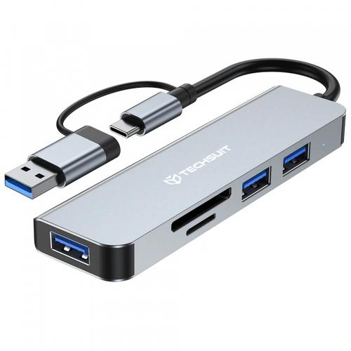 Hub USB / USB-C Techsuit H7 DataBridge, 5in1 (Gri)