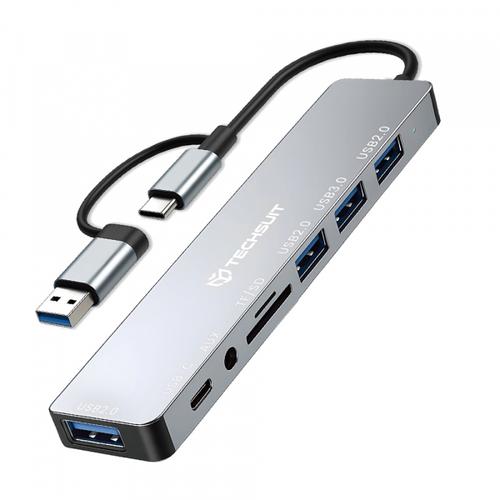 Hub USB / USB-C Techsuit H9 DataBridge, 8in1 (Gri)