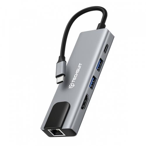 Hub USB-C Techsuit H1 NetBridge, 5in1 (Gri)