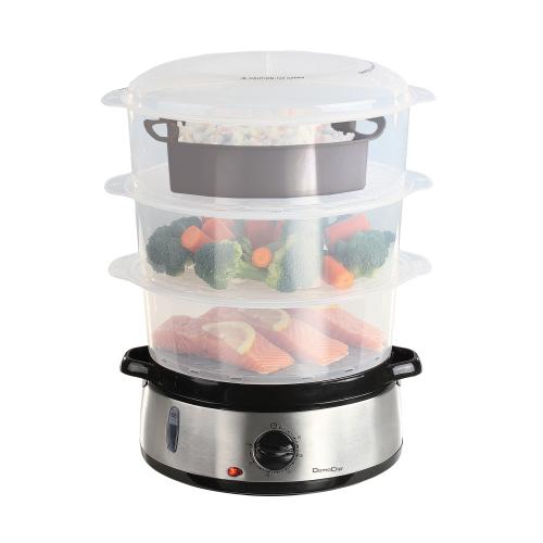 Aparat de gatit cu aburi DomoClip DOC141, 9L, 800W, 3 cosuri, bol orez, accesoriu oua,