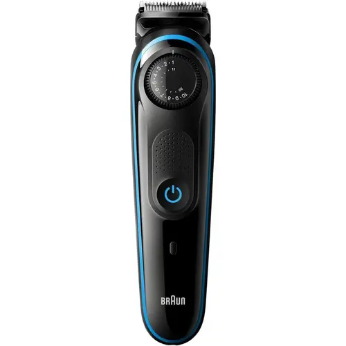 Aparat pentru ingrijirea barbii Braun Beard Trimmer 3, BT3240 Wet&Dry, buton rotativ de precizie, Aparat de ras Gillette, Negru/Albastru