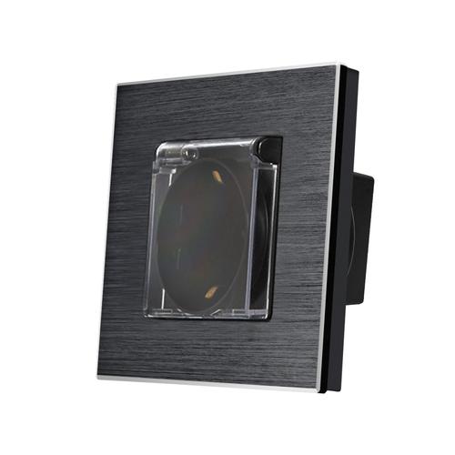 Priza Simpla cu Capac de Protectie LUXION cu rama din aluminiu