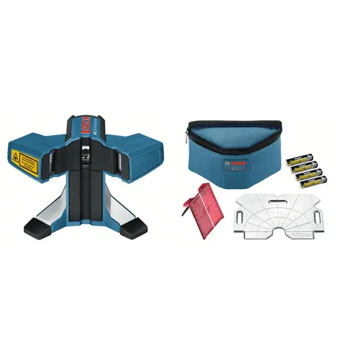 Nivela laser cu linii pentru faianta/gresie Bosch Professional GTL 3, 20 m, 635 nm dioda laser, ± 0.2 mm/m precizie, IP 54, accesorii incluse