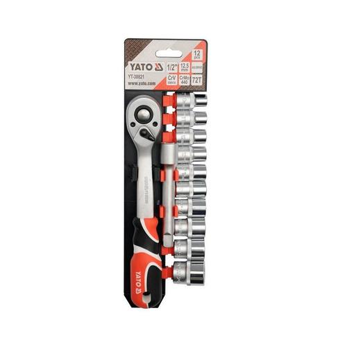 Set chei tubulare cu antrenor Yato YT-38821, prindere 1/2 “, dimensiune 10-24 mm, Cr-V, 12 bucati