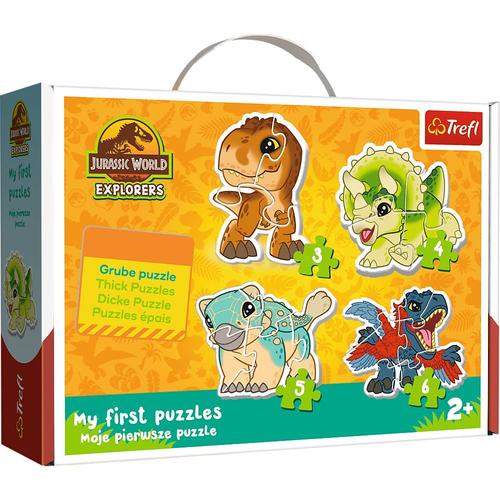 Puzzle pentru copii în valiza Trefl 4 în 1 - Dinozauri draguti