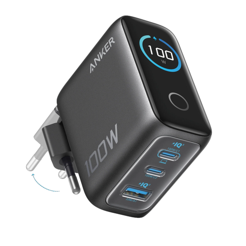 Incarcator retea Anker 100W, 2x USB-C, 1x USB-A, Smart-Display (Gri)