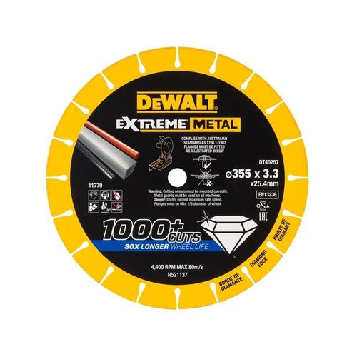 Disc diamantat pentru metal/otel DeWALT EXTREME, 355x25.4x3.3mm