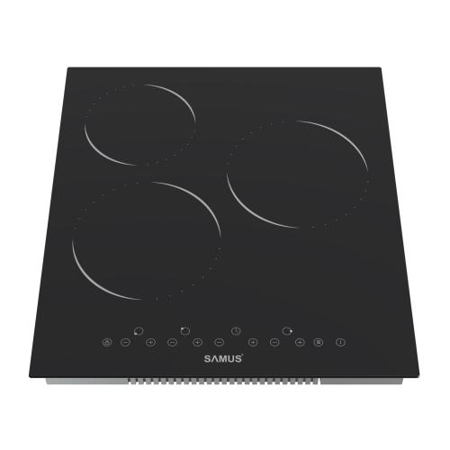Plita incorporabila SAMUS PSVE-43BMG3, Vitroceramica, 3 arzatoare, Sticla ceramica mata, Panou touch control, 9 trepte, Timer, 4800 W (Negru)