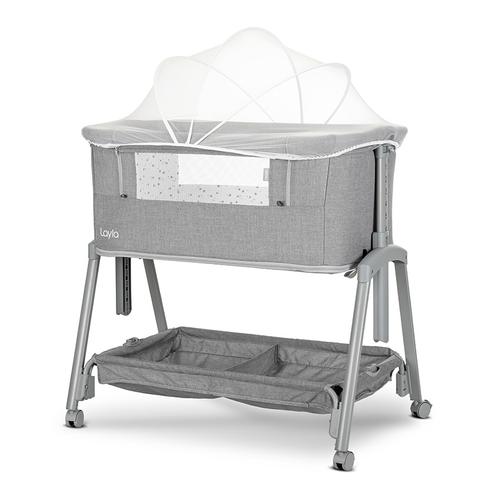 Patut Co Sleeper copii Lorelli Layla 2 in 1, cu latura pliabila, reglabil pe inaltime, sistem anti-reflux, Gri
