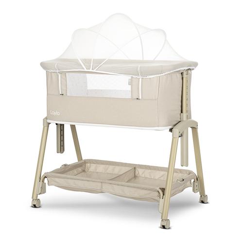 Patut Co Sleeper copii Lorelli Layla 2 in 1, cu latura pliabila, reglabil pe inaltime, sistem anti-reflux, Bej