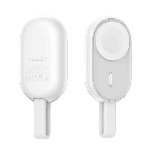 Baterie Externa Wireless VEGER W0102 pentru Apple Watch, 1200mAh, Incarcare Magnetica, Tip Breloc, Ultra-Compacta, Alb