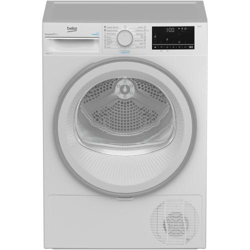Uscator de rufe Beko B3T42242, Pompa de caldura, 8 kg, 15 programe, RecycledDry, Motor ProSmart™ Inverter, OptiSense, Aquawave®, Alb
