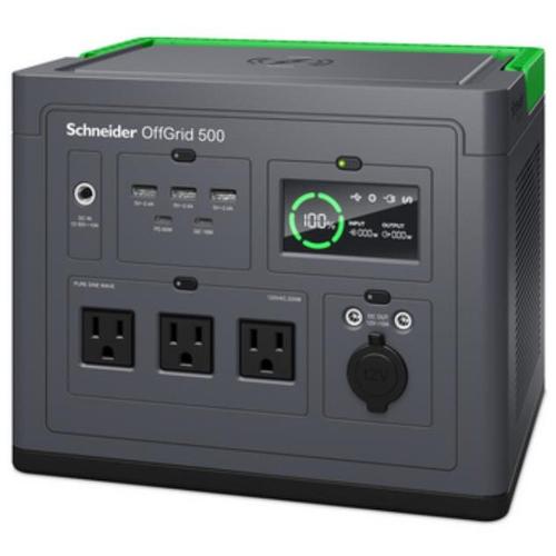Statie de incarcare portabila Schneider OffGrid 500, PPS500-GR, 230V, 517Wh Lithium-ion, LCD, 2 CEE 7/3 Schuko outlets, Sinewave, 3 USB-A, 2 USB-C, Wireless Charger
