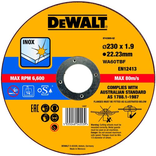 Disc taiere inox Dewalt DT43909, 230x22.23x1.9mm