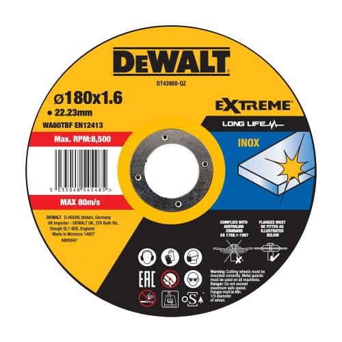 Disc de taiere DeWALT DT43908-QZ, inox, 180mm x 1.6mm