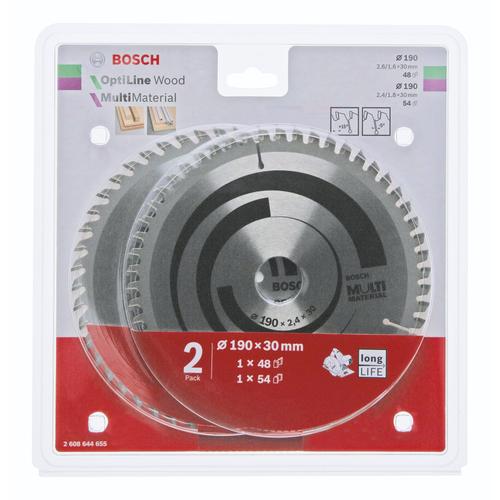 Set 2 lame fierastrau circular, Bosch, 190x30mm, Negru/Argintiu