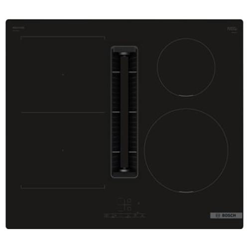 Plita incorporabila Bosch PVS611B16E, Inductie, 4 zone de gatit, Hota incorporata, Putere de absorbtie 622 mc/h, Touch control, CombiZone, QuickStart, 60 cm (Negru)