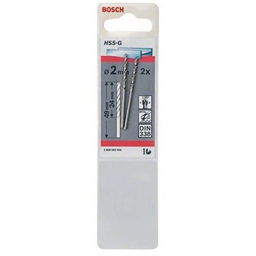 Set 2 burghie metal Bosch, HSS-G, 2 mm, tija cilindrica, 20 cm