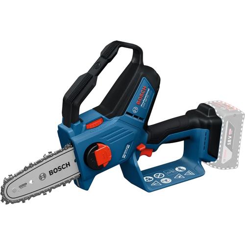 Mini fierastrau electric/mini drujba cu lant pe acumulator Bosch Professional GKE 18V-15, 18 V, lama 15 cm, lubrifiere automata, lant Oregon, viteza lant 7.2 m/s, motor fara perii, diametru taiere 13 cm, fara incarcator/acumulator in setul 