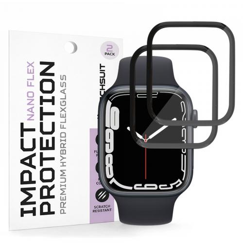 Folie de protectie Ecran Techsuit Nano Flex pentru Apple Watch Series 9 / 8 / 7 41mm, Plastic, Set 2 bucati, Neagra