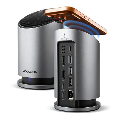 Docking Station AXAGON HMC-WL9, Hub 9-in-1, Wireless charging 15 W, HDMI, DisplayPort, Multi-port USB-C, 100 W PD