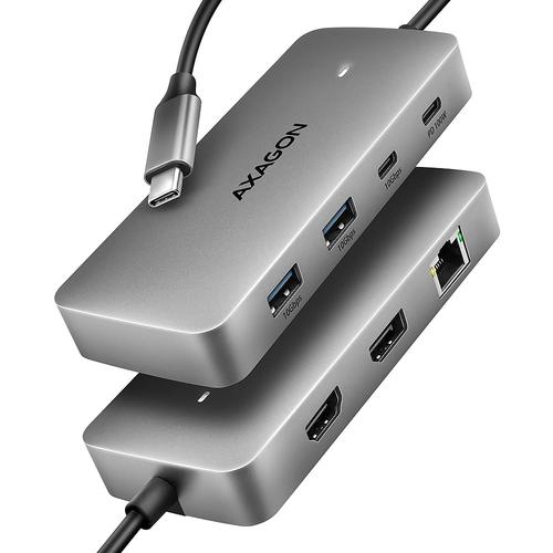 Hub USB AXAGON HMC-CUB83X2, 7in1, USB-C 3.2, HDMI 4K/60Hz, DisplayPort 4K/60Hz, GLAN, PD 100W, Gri