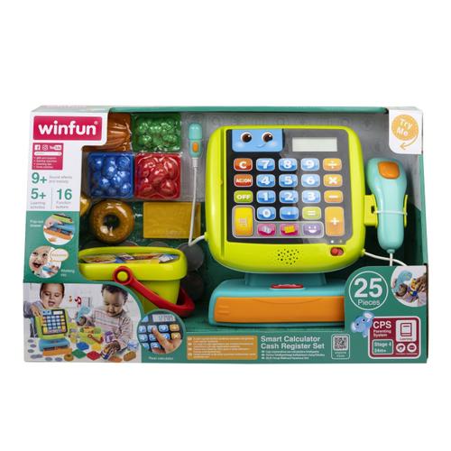Set Jucarie Interactiva Casa de marcat Winfun, cu scanner, 25 accesorii, Multicolor